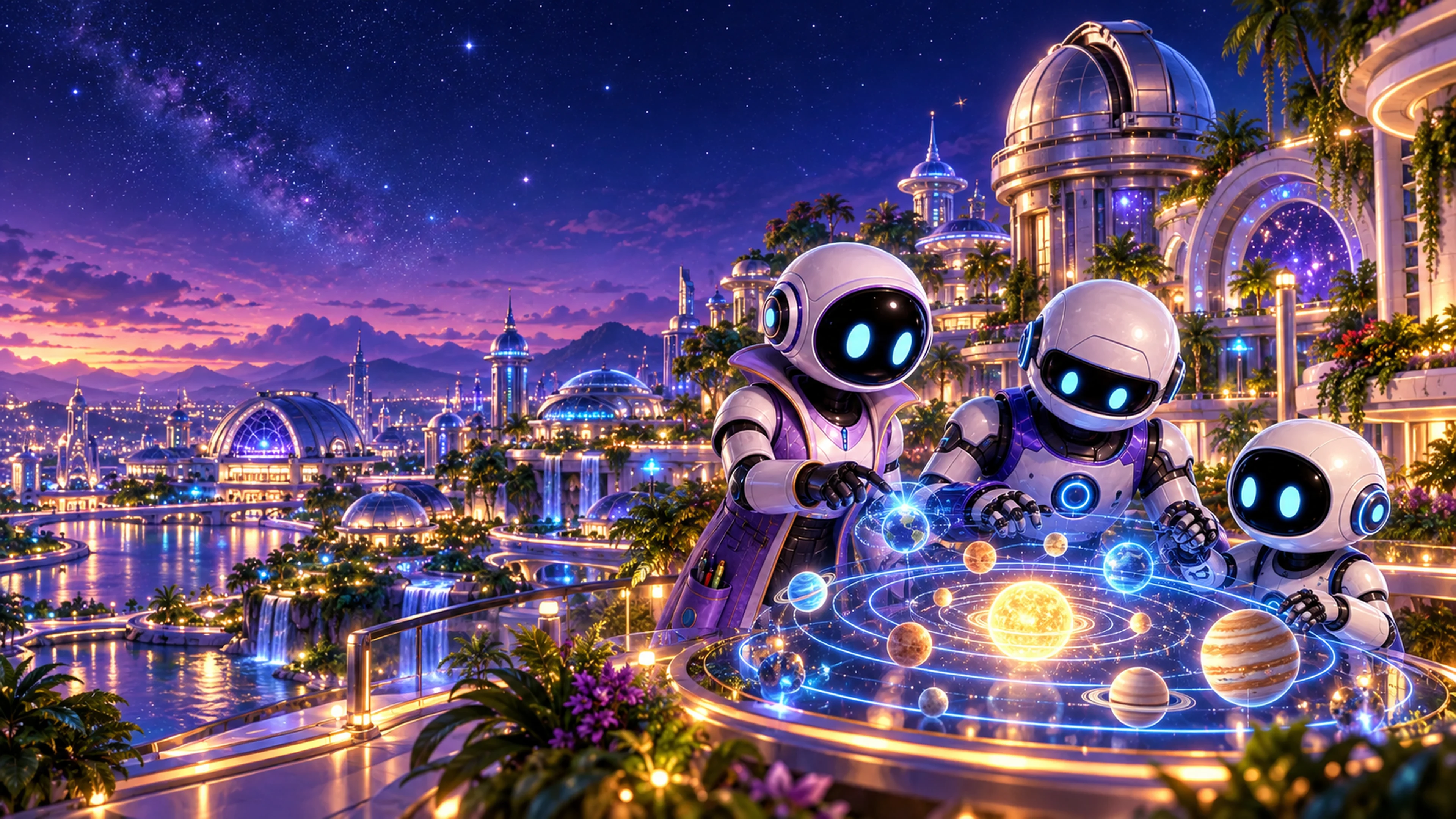 Scout and the Orbit Bots in a colorful futuristic world