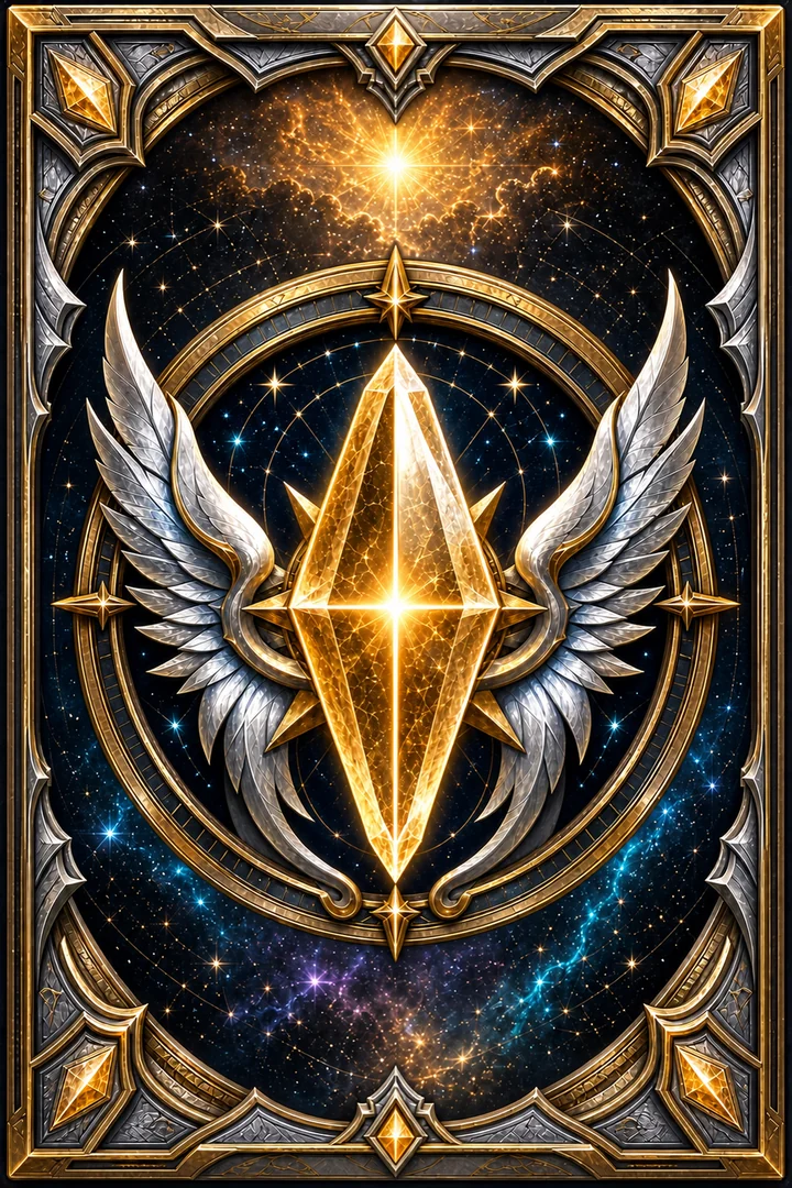 DawnBreakers card back with a golden dawn crystal and silver wings
