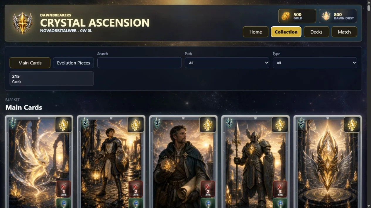 Collection manager screenshot from the current Dawnbreakers build