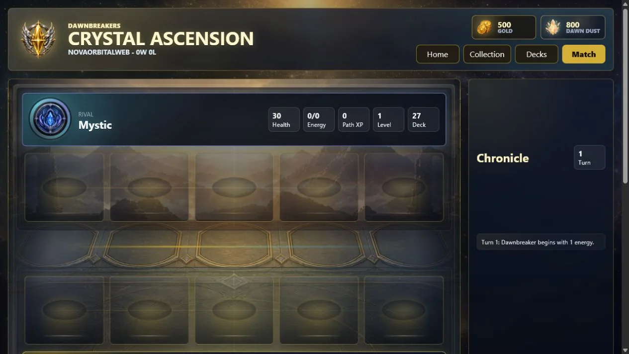 Match board screenshot from the current Dawnbreakers build