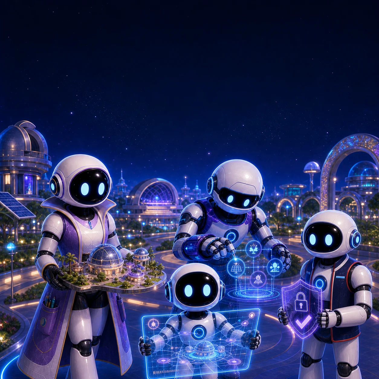 Scout and the Orbit Bots building a bright city of the future