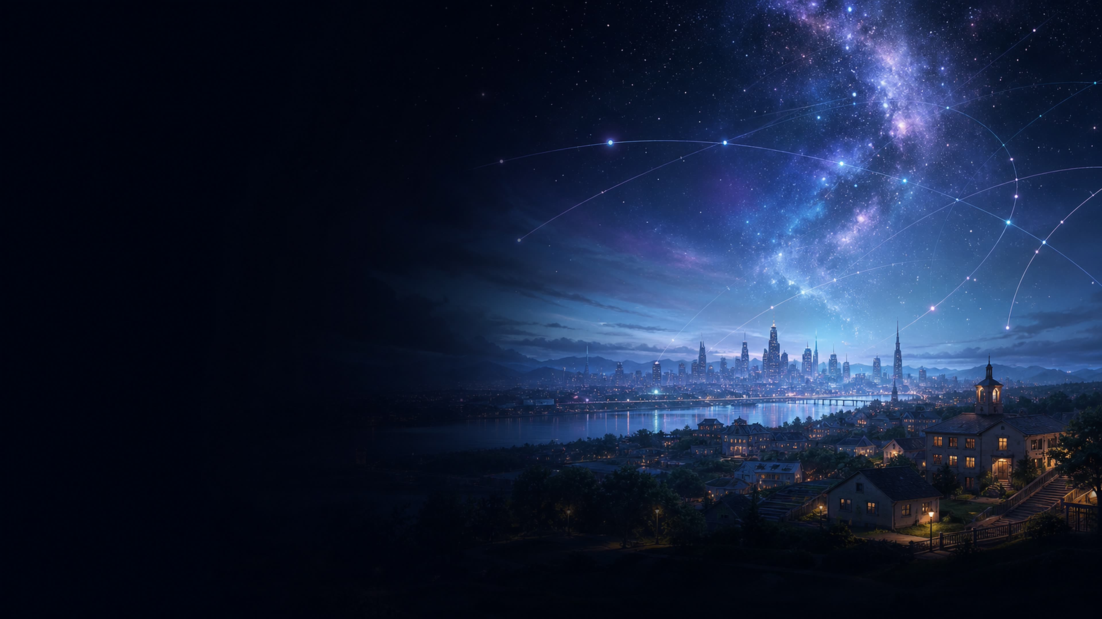 A connected local community glowing beneath Orbit AI's deep-galaxy network