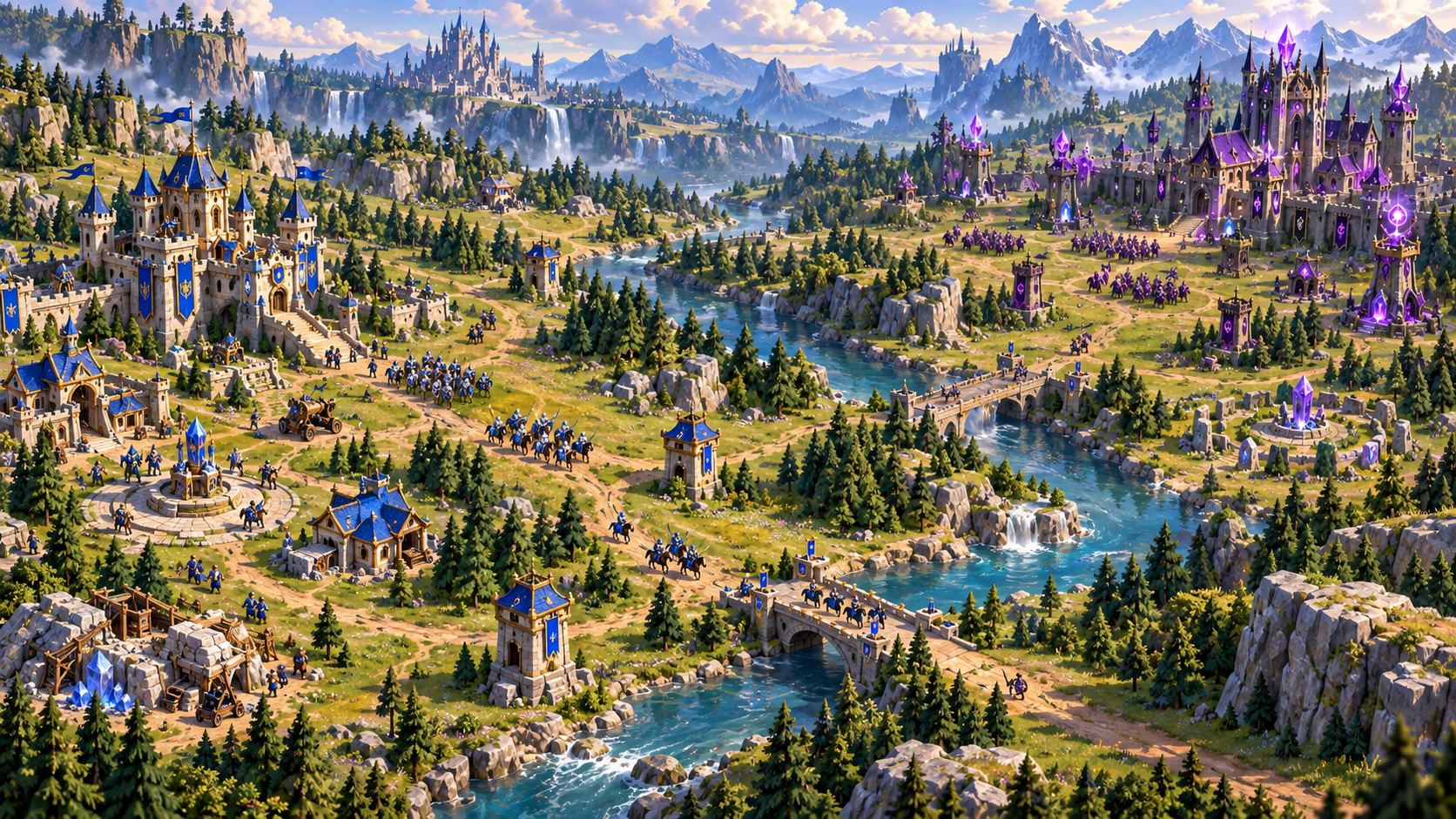 ClassBound concept illustration of opposing fantasy armies across an expansive battlefield